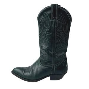Vintage Code West Green Leather Pointed Toe Mid Calf Western Cowboy Boots Sz 5.5